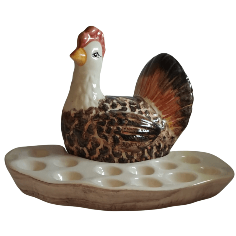 Galinha Carijó Porta Ovos  Cerâmica:a solução perfeita para armazenar seus ovos com estilo e praticidade!