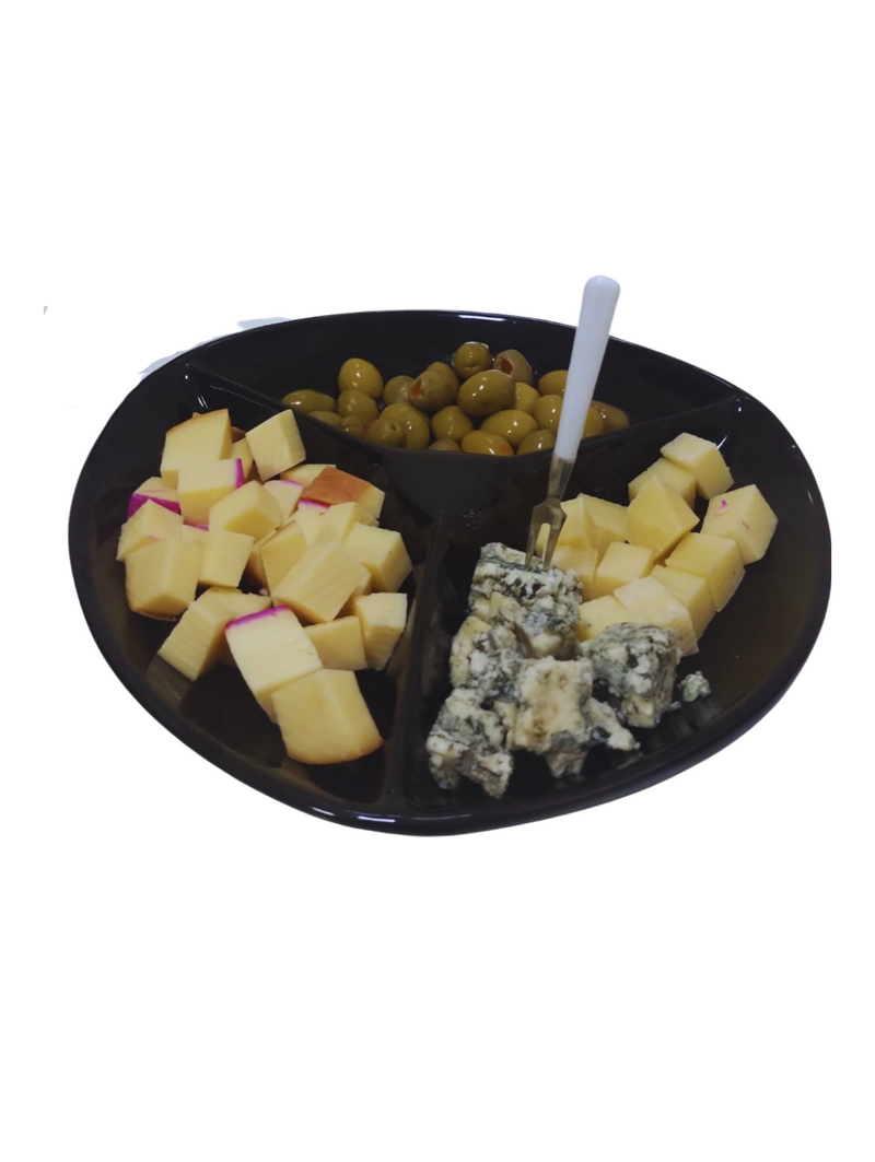 Petisqueira Redonda com 3 Divisórias + conjunto de 6 mini garfos: Organize e Sirva com Praticidade e Elegância!