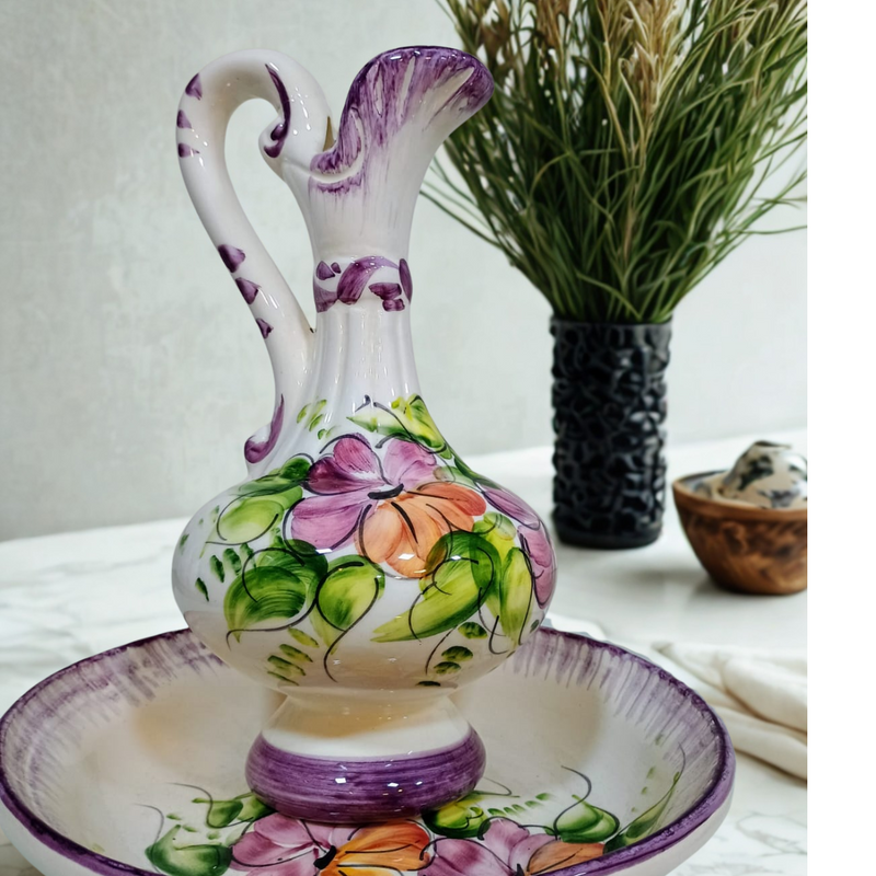 Jarra e Bacia para Decoração - Ânfora de Cerâmica com Estilo Clássico