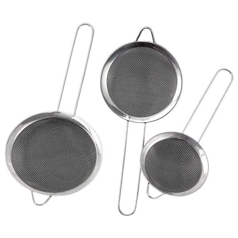 Kit 3 Peças Peneira Coador Aço Inox Para Cozinha 3 Tamanhos P M G 8/10/12 cm