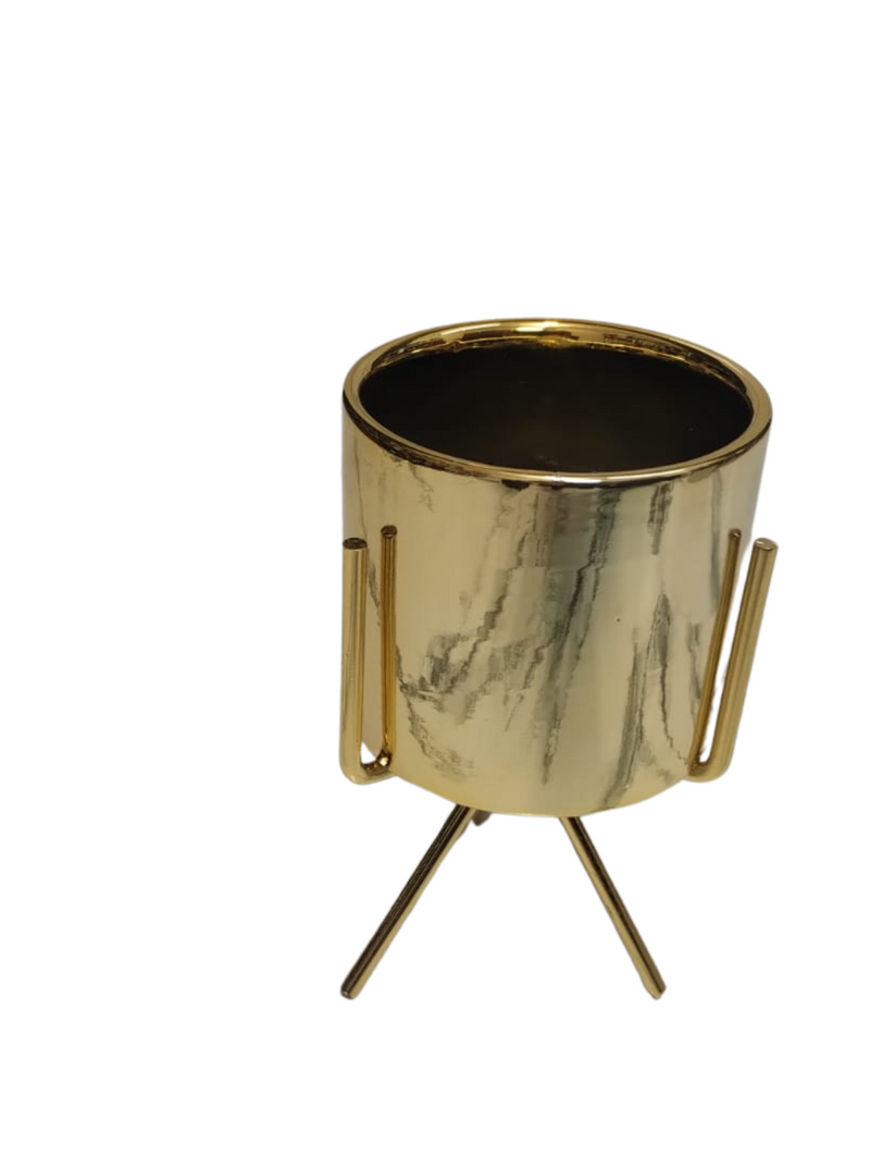 Vaso Gold Cerâmica com Tripé de Metal