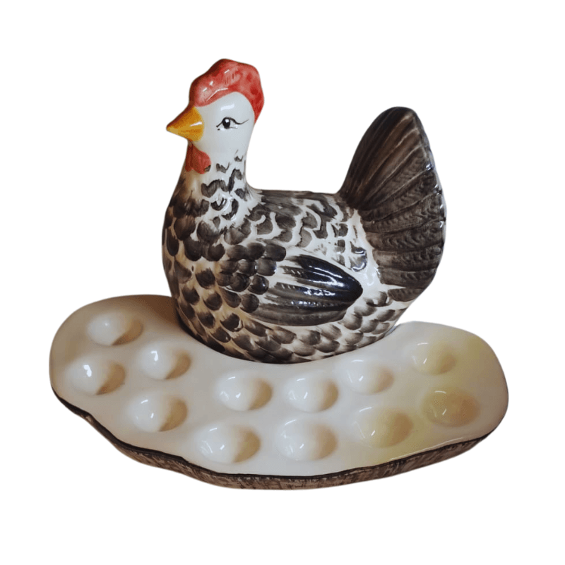 Galinha Carijó Porta Ovos  Cerâmica:a solução perfeita para armazenar seus ovos com estilo e praticidade!