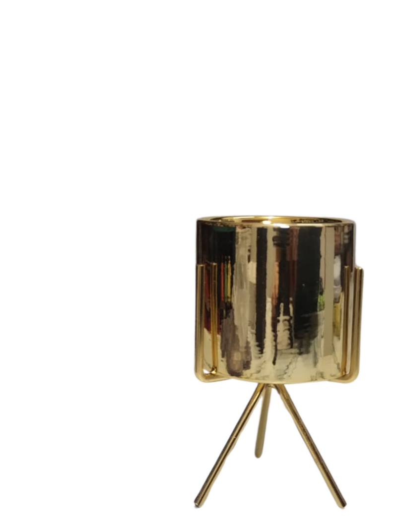Vaso Gold Cerâmica com Tripé de Metal